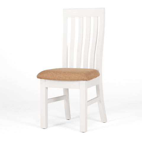 Parisian white acacia dining chair with natural woven seat, angled front view