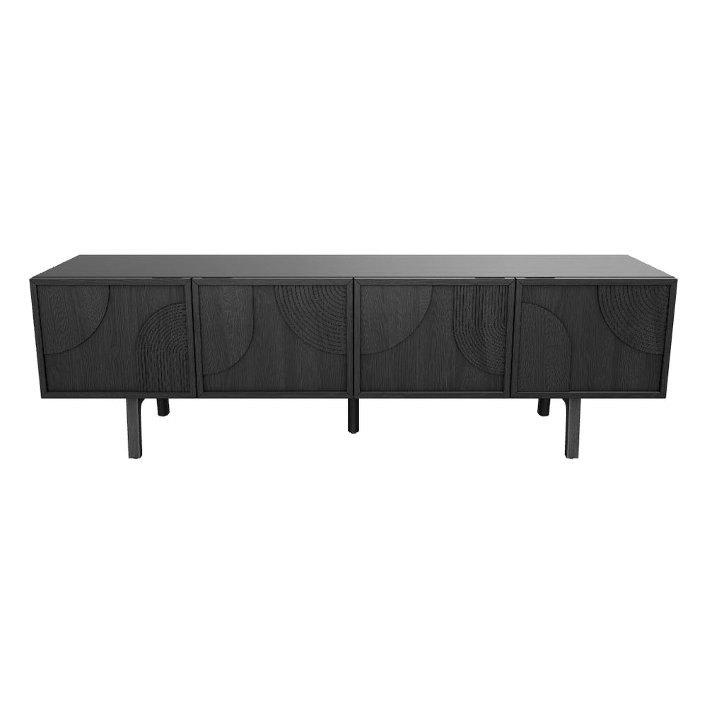 
                      
                        Load 3D model into Gallery viewer, Arc TV Stand in solid oak with Art Deco design, featuring vintage and contemporary elegance in a black finish, perfect for any interior.
                      
                    