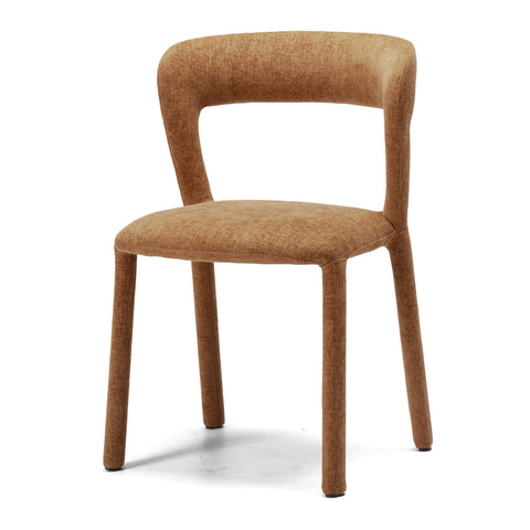 Munich gold ochre upholstered dining chair, angled front view
