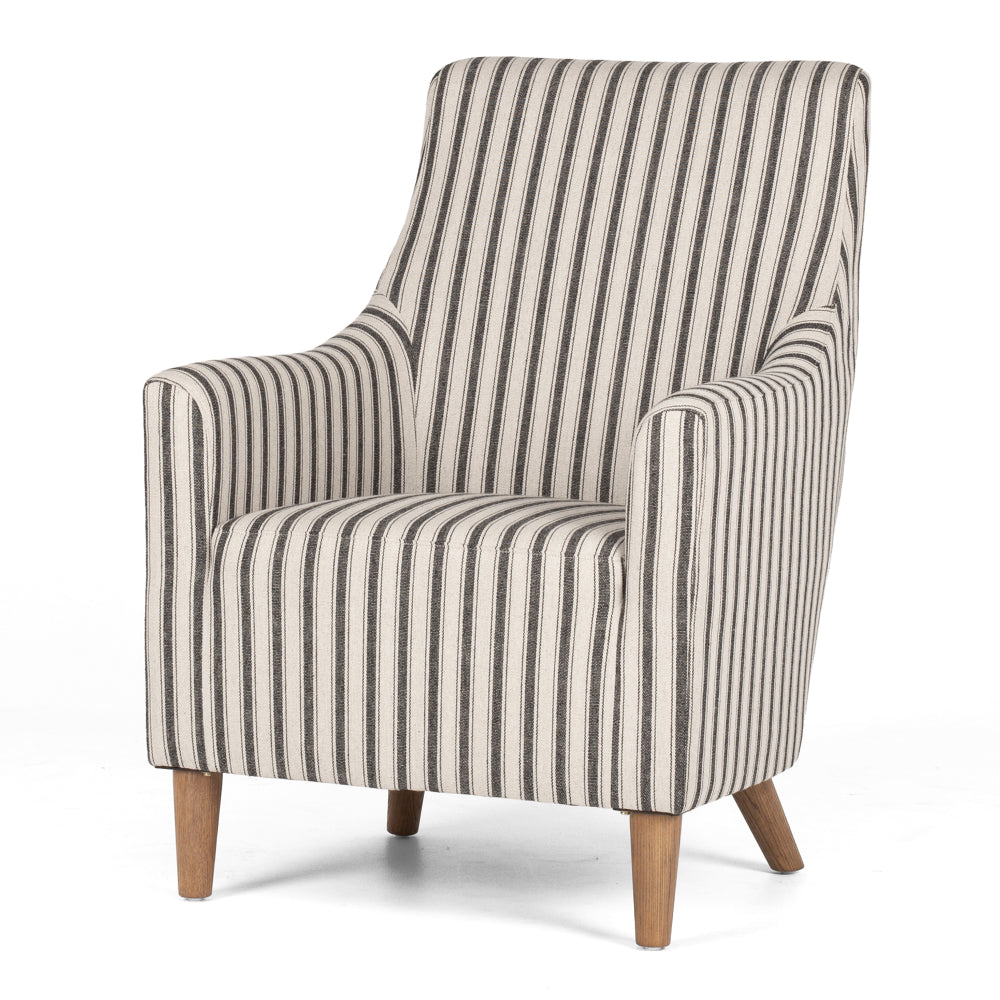 Tyler Stripe armchair with linen upholstery, Angled view