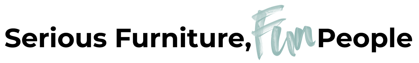 Logo with text 'Serious Furniture, Fun People' on a black background