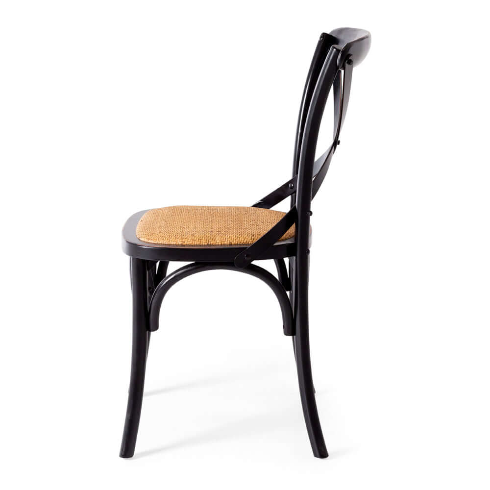 Black Villa oak X-back dining chair with rattan seat, side profile
