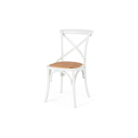 White Villa oak X-back dining chair with rattan seat, angled front view